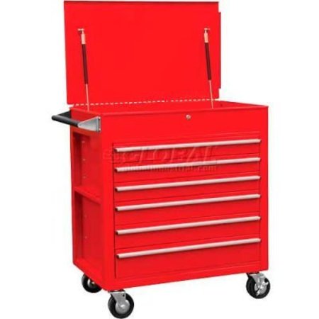 SUNEX 34-1/2inW X 20inD X 39-1/2inH 6 Drawer Red Tool Cabinet W/ Clamshell Lid 8057